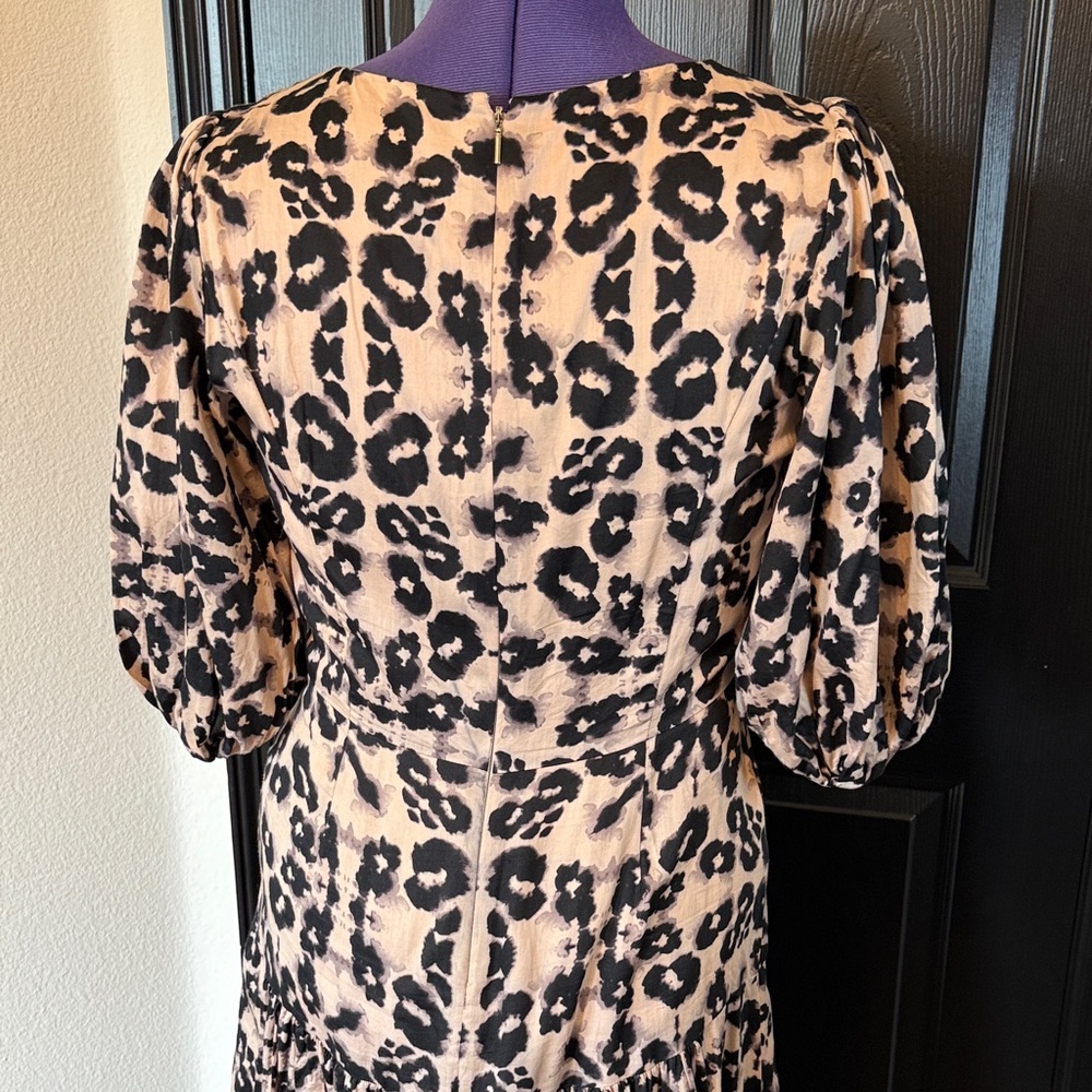 Rebecca Taylor puff sleeve Leopard Print Midi Dress Sz 8 - Picture 6 of 6